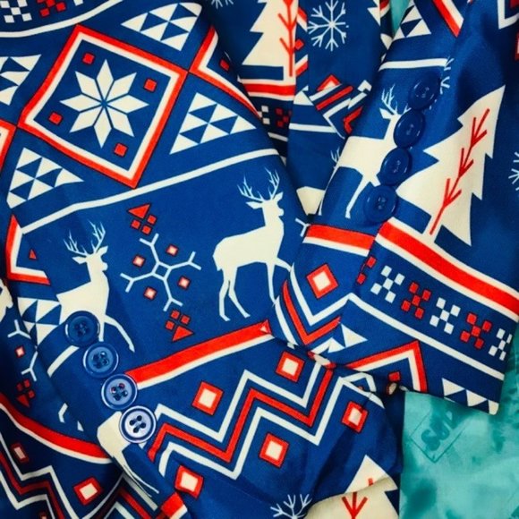 Men's Suitmeister Slim-Fit Nordic Christmas Blue Blazer - Picture 12 of 14